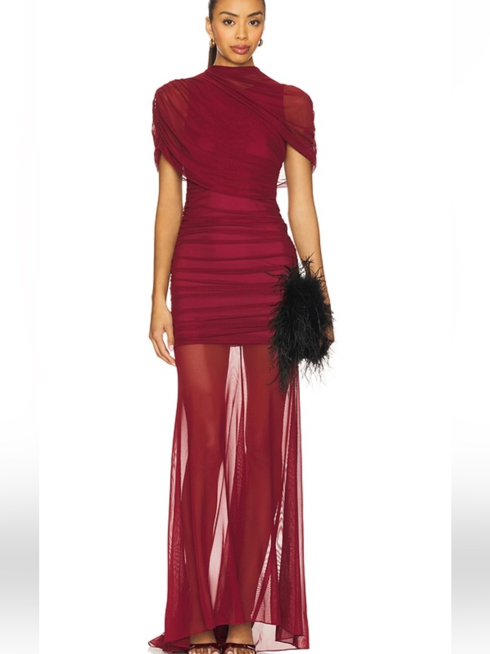 Amanda Uprichard Burgundy Ruched Maxi Gown